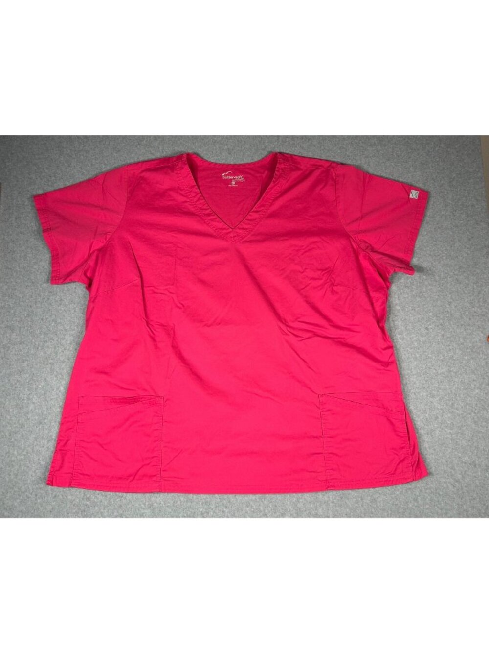 Butter-Soft Stretch Women's Plus Sz 4X Pink V-Neck Scrub Top w/ Pockets